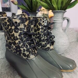 Sperry Saltwater Waterproof Leopard Duck Boots